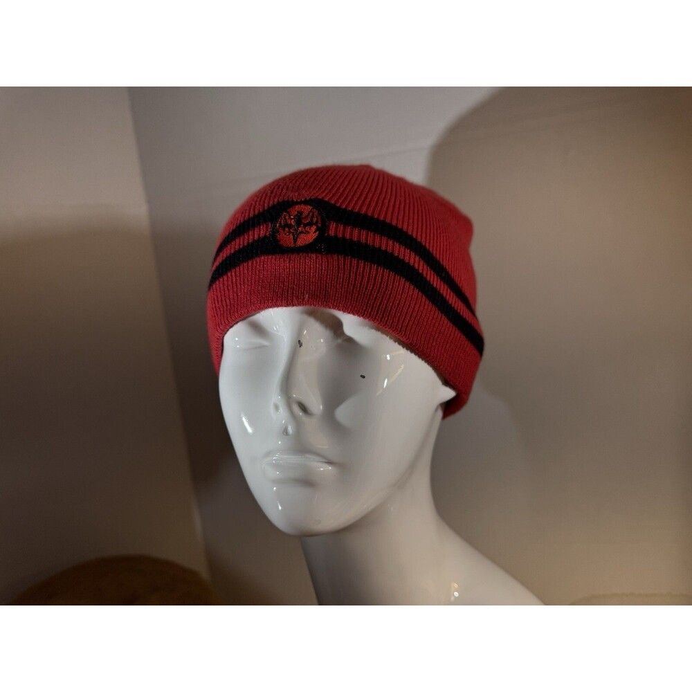 Bacardi Rum Red Beanie Logo Patch Black Stripe One Size Adult Hat 100% Cotton